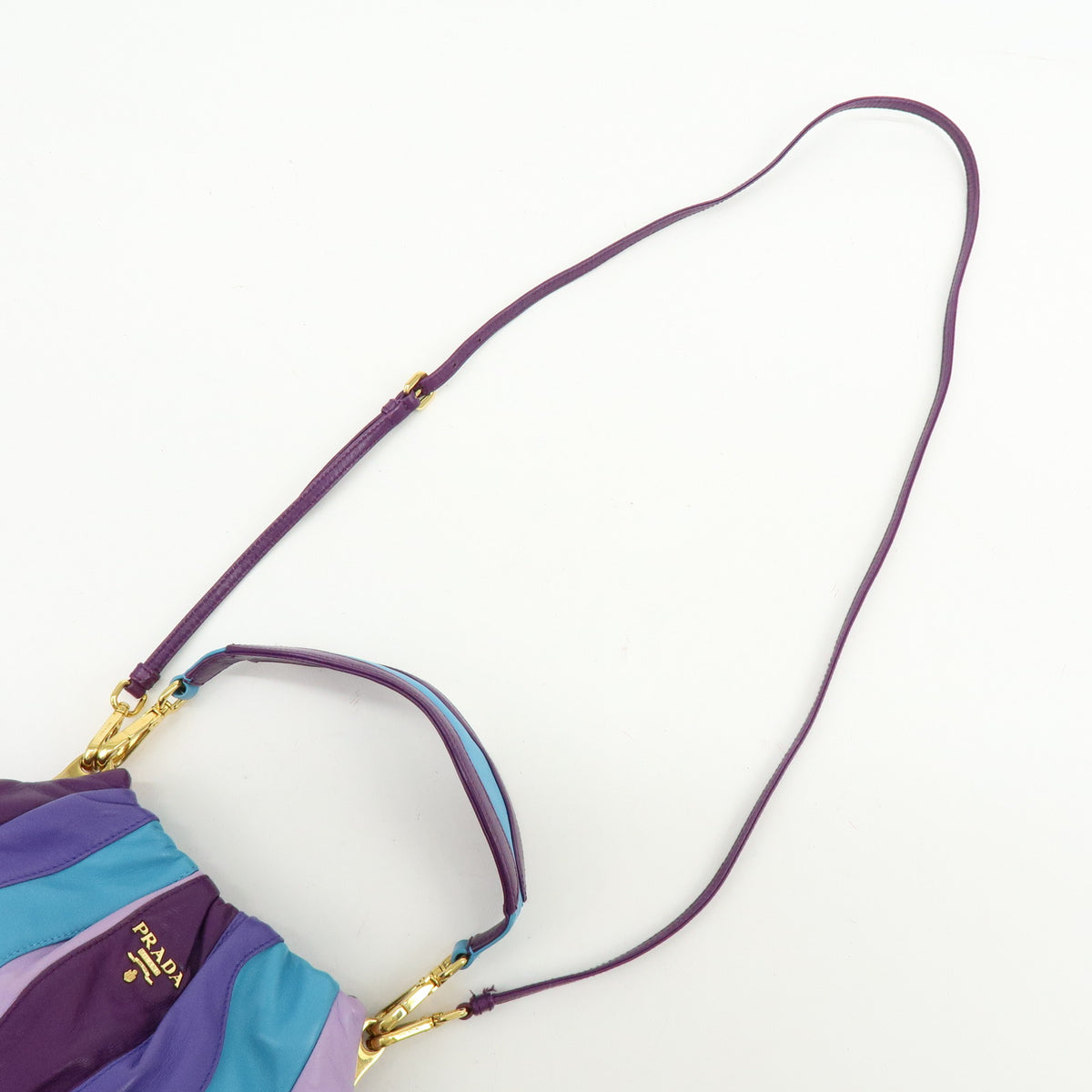 PRADA Logo Leather 2Way Shoulder Bag Hand Bag Purple Turquoise Blue