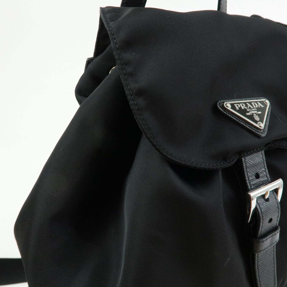 PRADA Triangle Logo Nylon Saffiano Leather Backpack Rucksack Black