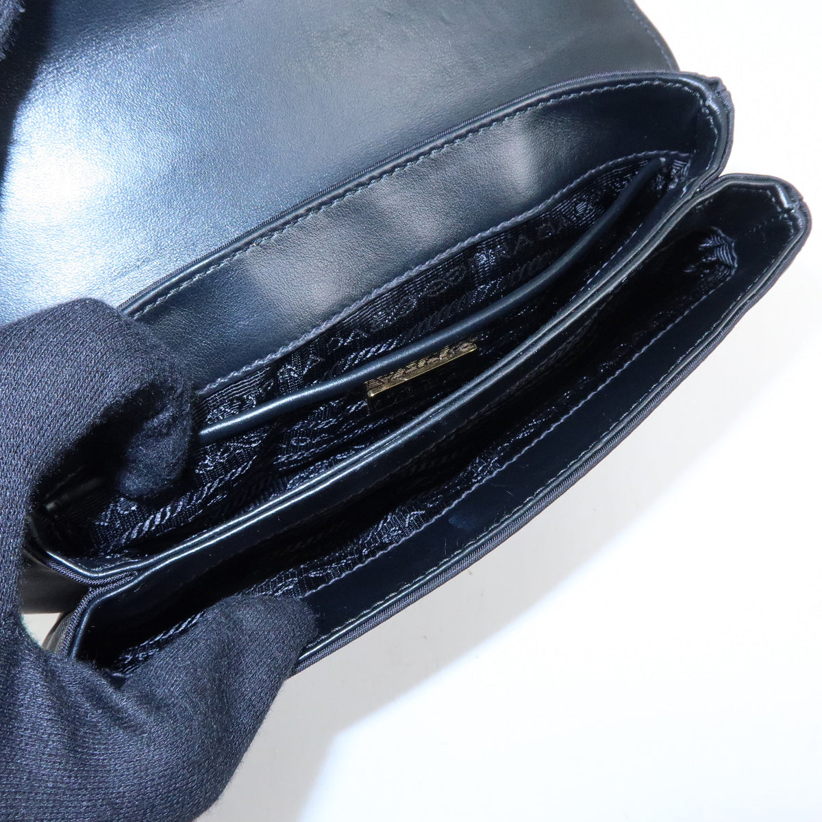 PRADA Logo Saffiano Nylon Leather Chain Shoulder Crossbody Bag Black