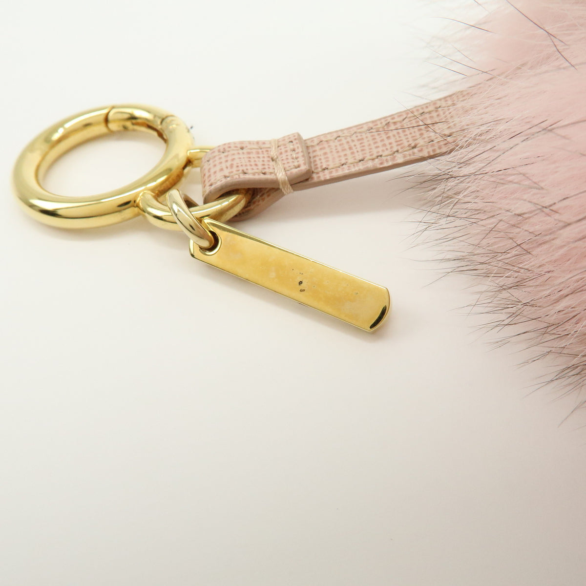 FENDI Pom Pom Fur Charm Key Chain Bag Charm Pink Beige 7AR259
