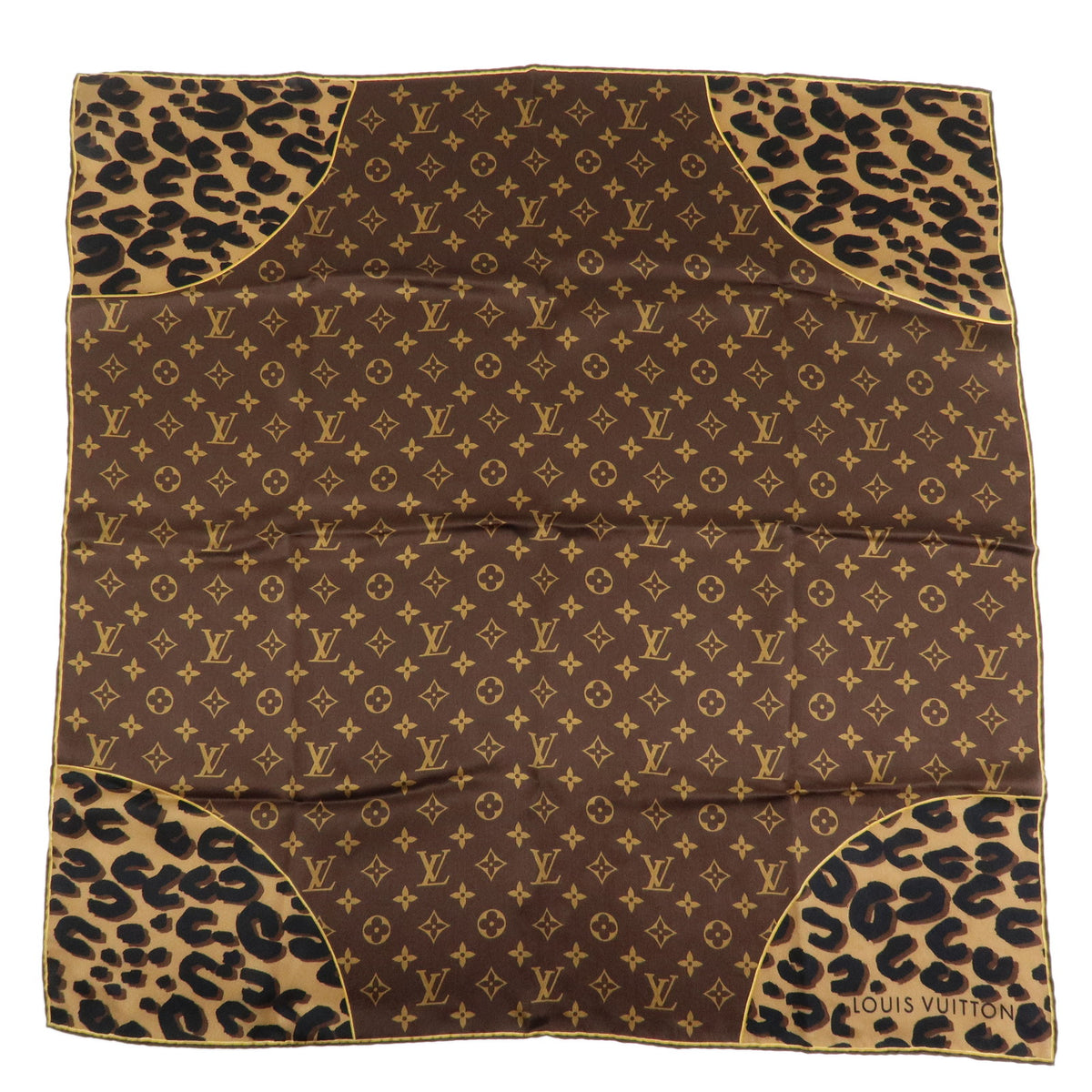 Louis Vuitton Carre Monogram Leopard Silk 100% Scarf Brown M72124