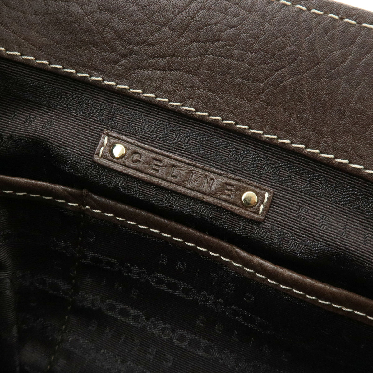 CELINE Triomphe Boogie Bag Leather Hand Bag Tote Bag Brown Ivory