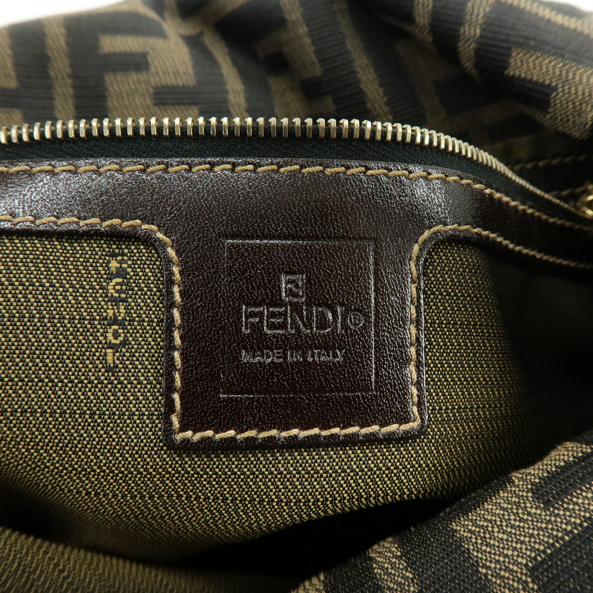 FENDI Zucca Jaquard Canvas Leather Shoulder Bag Hand Bag Brown
