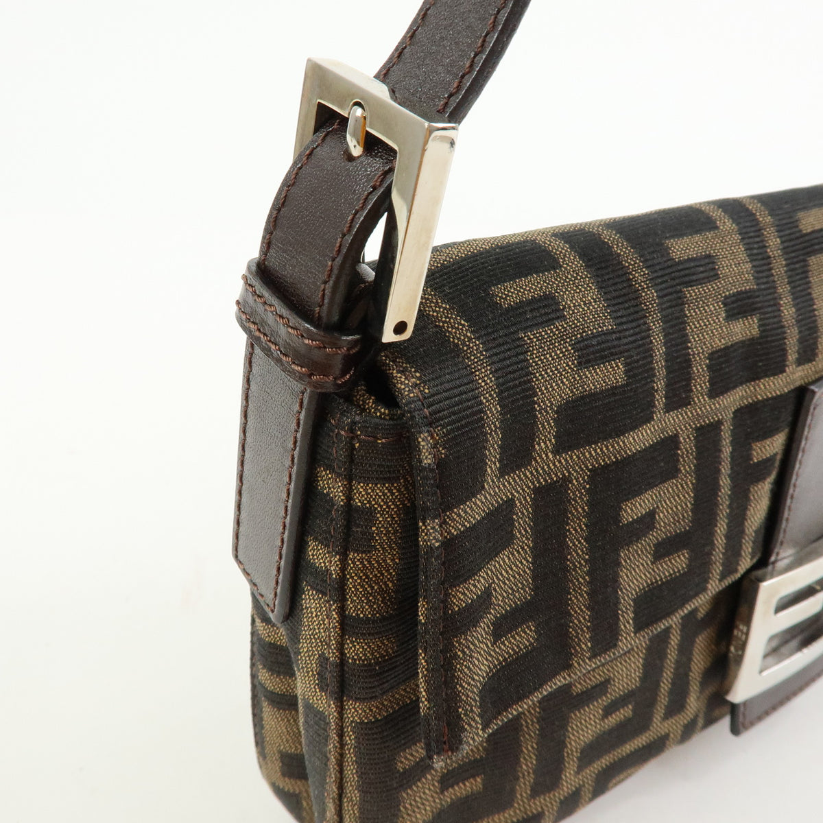 FENDI Zucca Mamma Baguette Jacquard Canvas Leather Shoulder Bag 26424