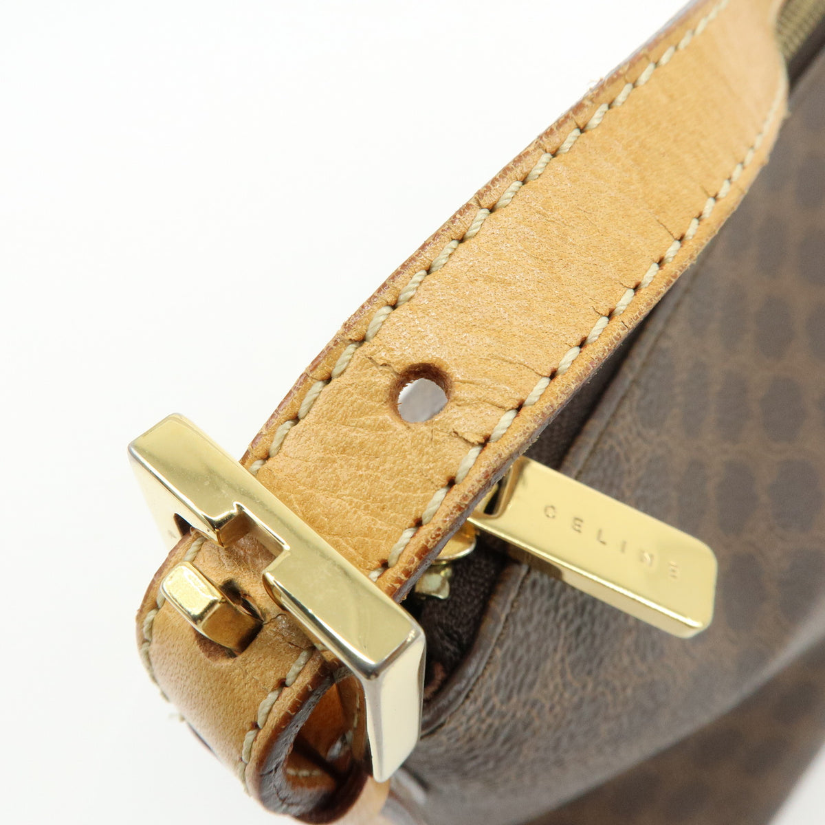 CELINE Macadam PVC Leather Hand Bag Shoulder Bag Brown