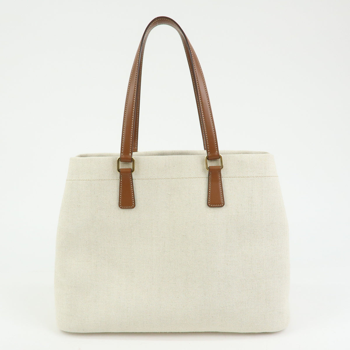 PRADA Logo Linen Leather Tote Bag Shoulder Bag Natural Brown 1BG356