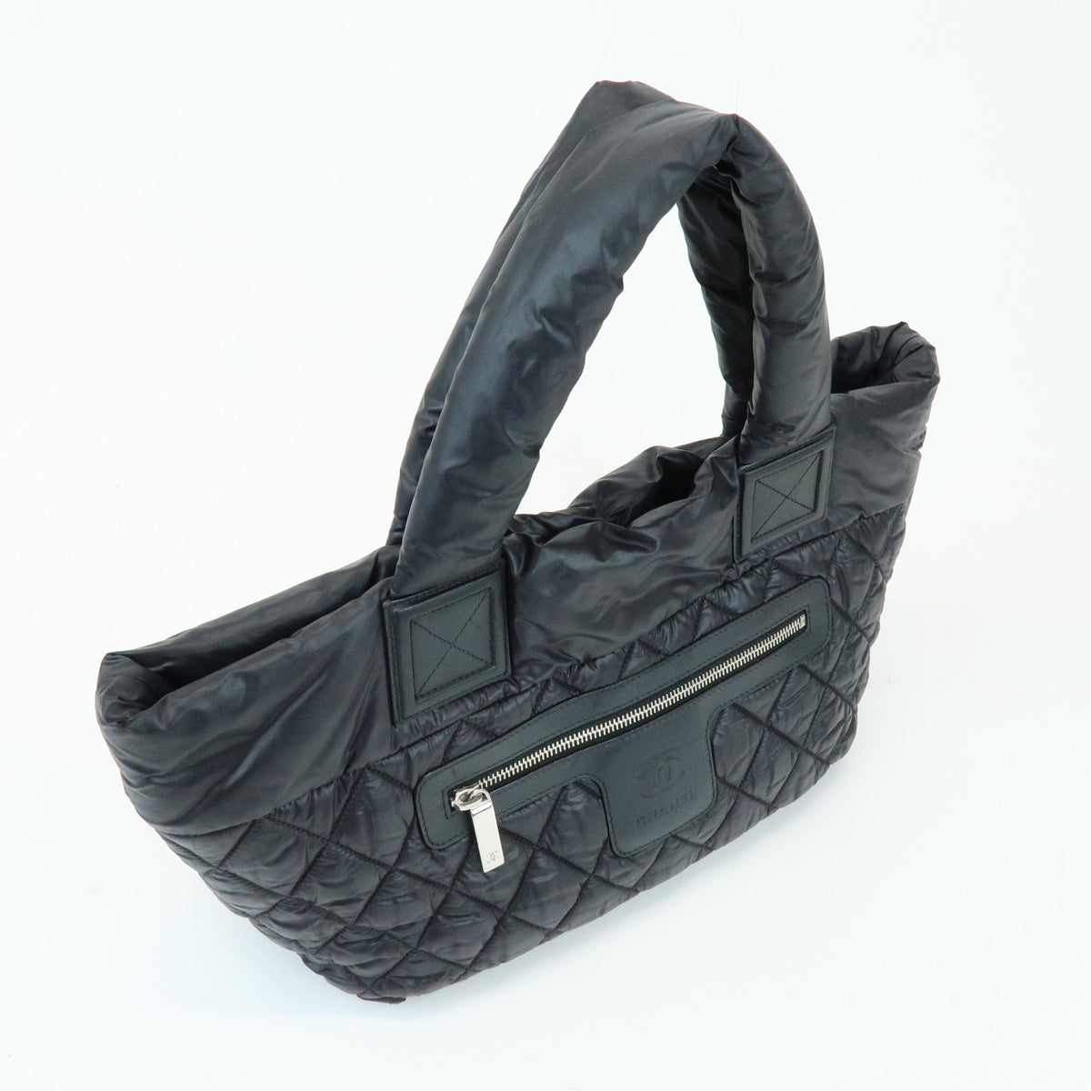 CHANEL COCO Cocoon PM Nylon Leather Small Tote Hand Bag Black A48610