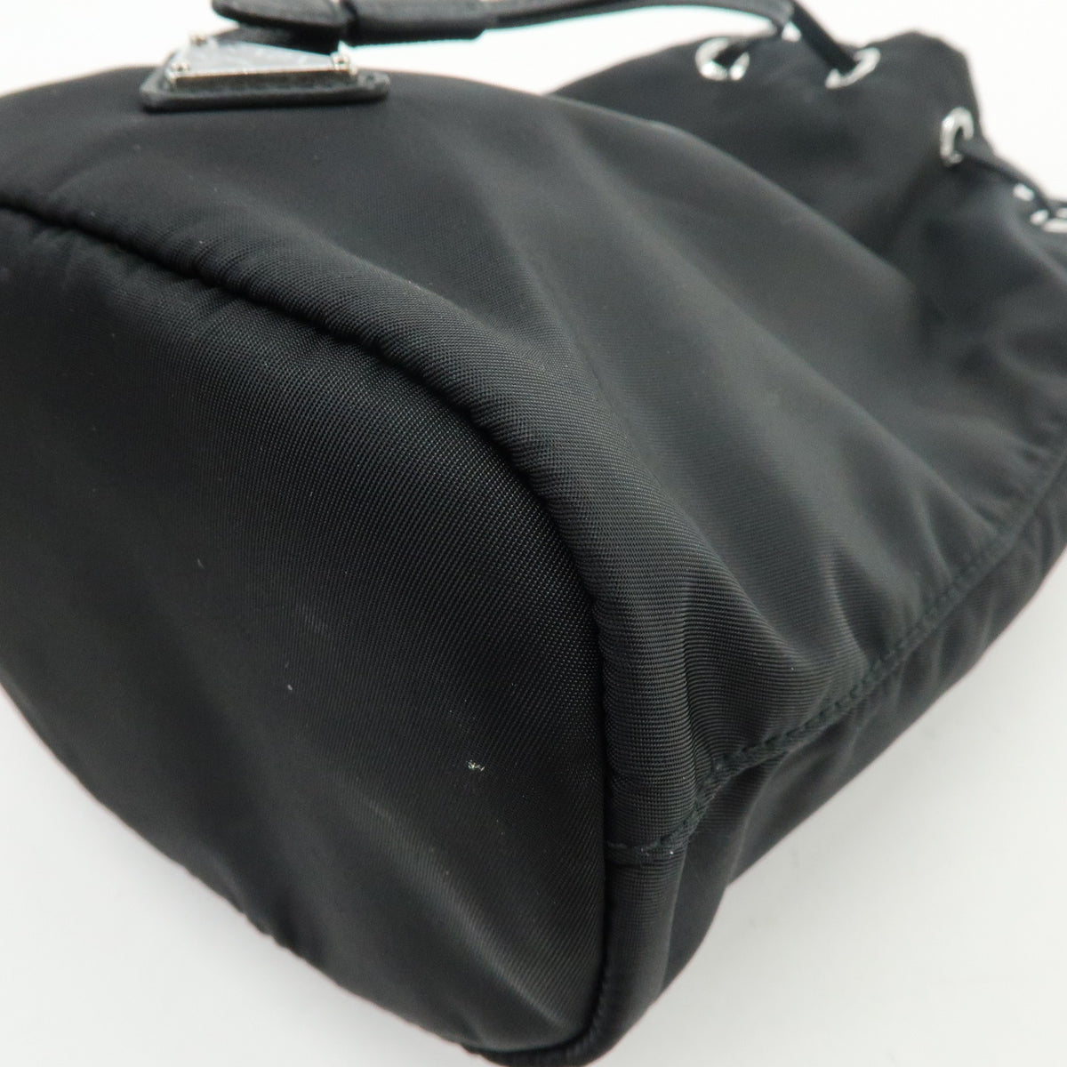 PRADA Triangle Logo Nylon Saffiano Leather Pouch Hand Bag Black 1NS369