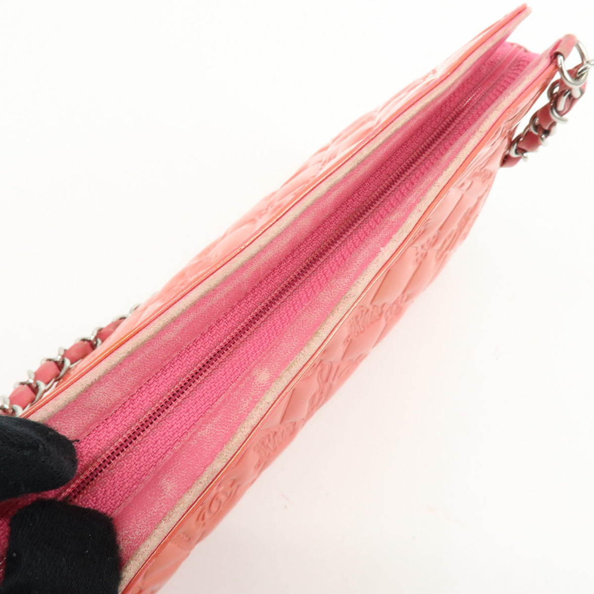 CHANEL Icon Line Patent Leather Chain Shoulder Bag Pink A37156