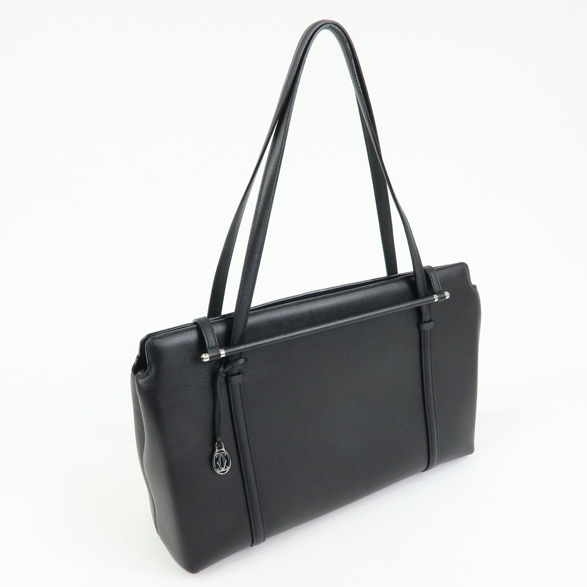 Cartier Cabochon Leather Tote Bag Shoulder Bag Hand Bag Black
