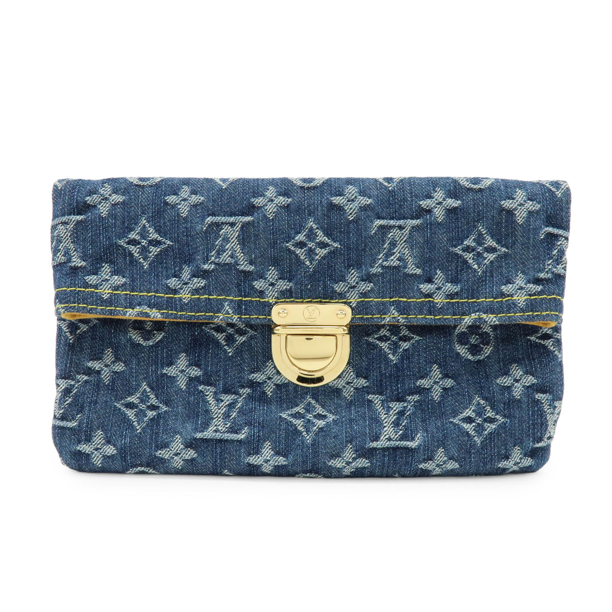 Louis Vuitton Monogram Denim Pochette Plat Pouch Clutch Bag M95007