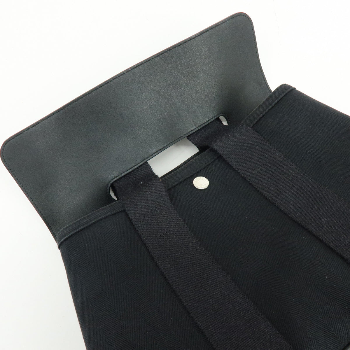 HERMES Toile Chevron Valparaiso PM Tote Bag Hand Bag Black