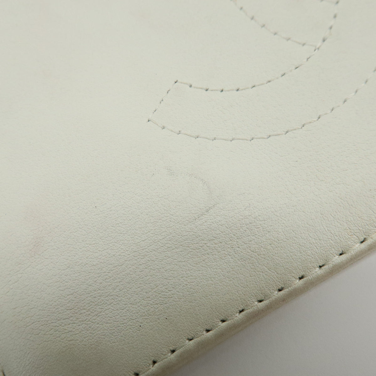 CHANEL COCO Mark Leather Cosmetic Pouch Flat Pouch White