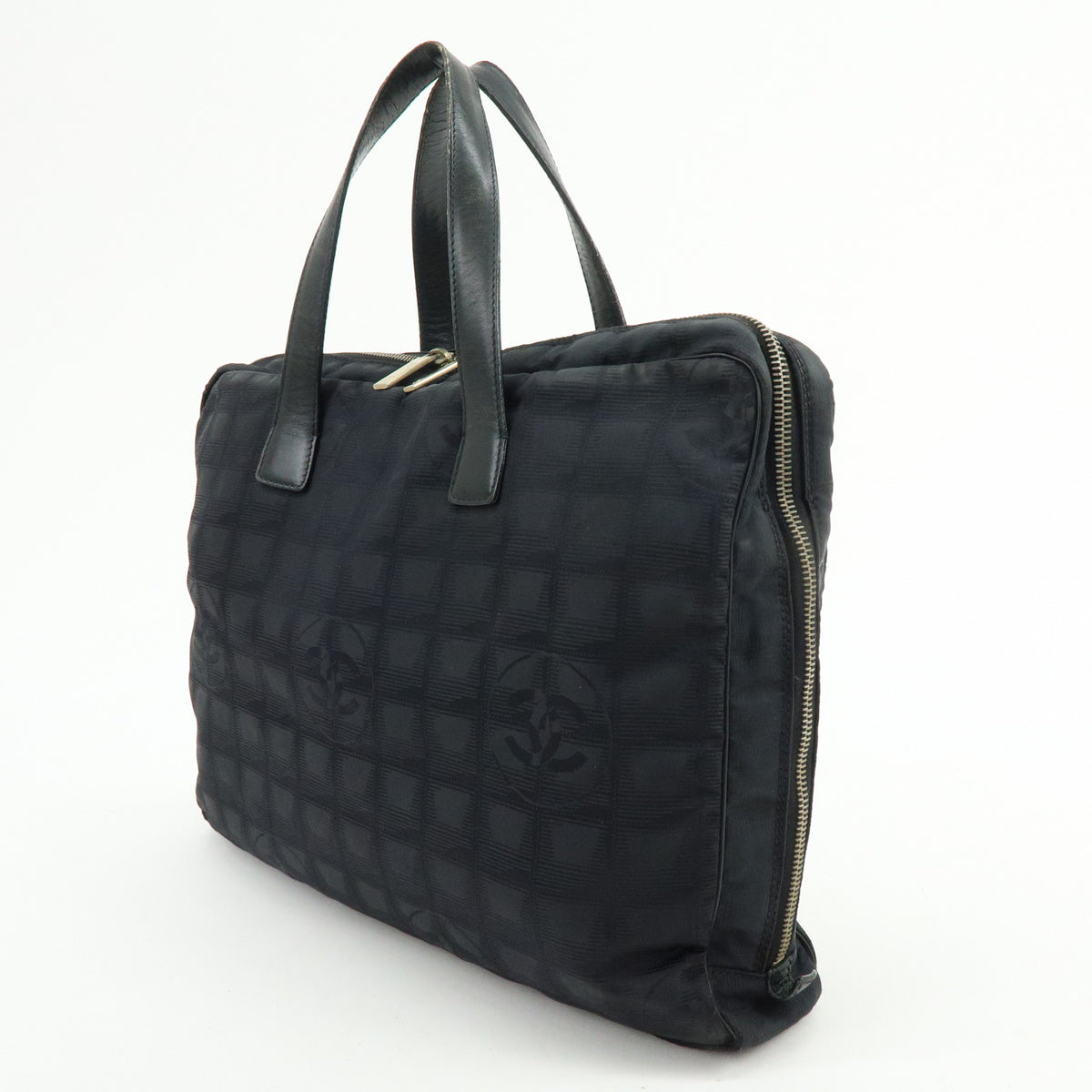 CHANEL New Travel Line Nylon Leather Briefcase Hand Bag Black A15974