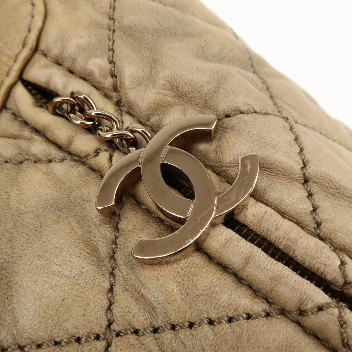 CHANEL Wild Stich Calf Skin Shoulder Bag Hand Bag Beige Metallic Pink