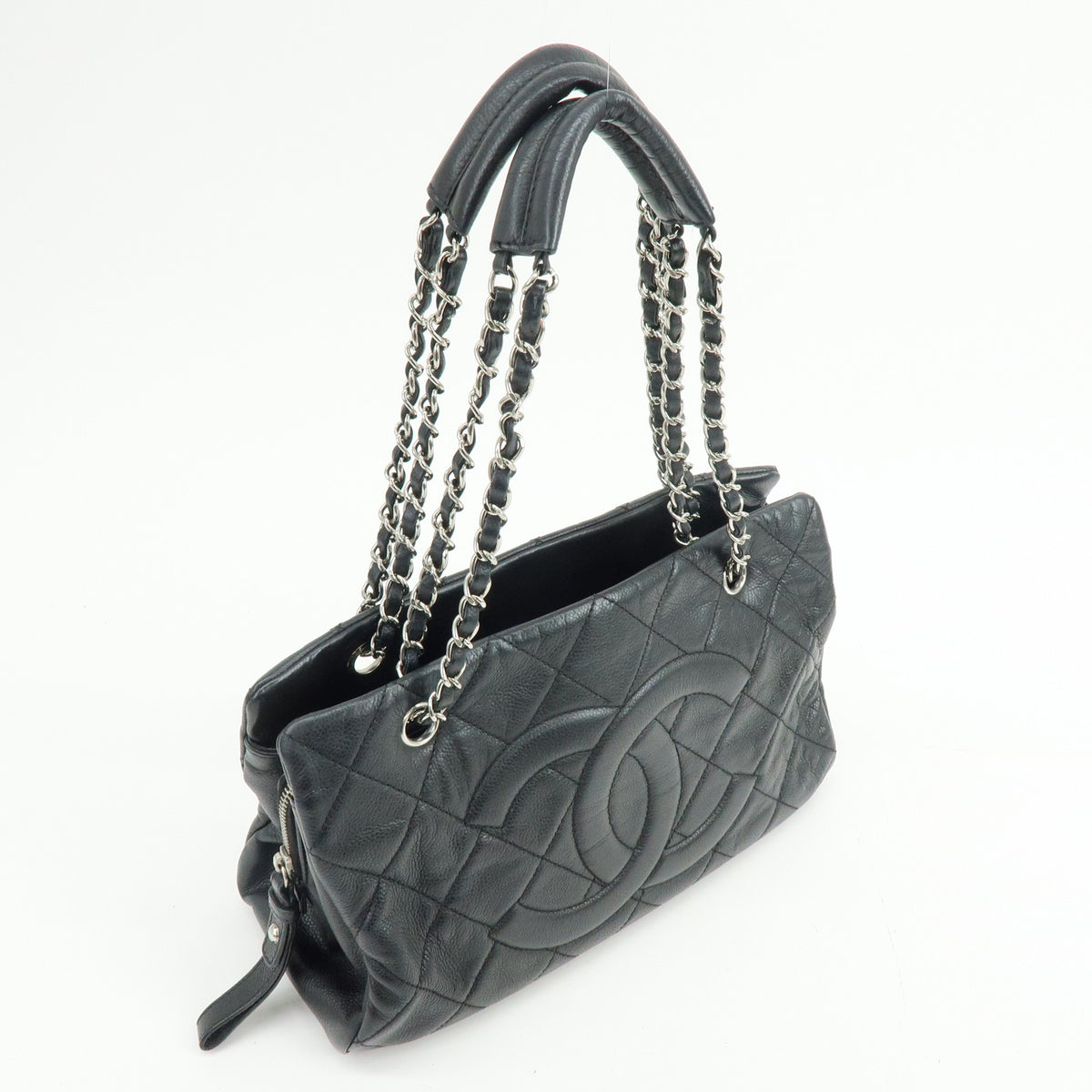 CHANEL Matelasse COCO Mark Caviarskin Chain Shoulder Bag Tote Bag Black
