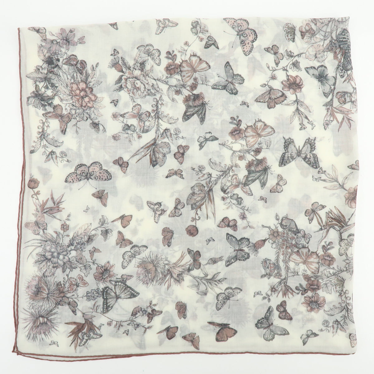 Christian Dior Cashmere 100% Scarf Butterfly Floral White Pink Black