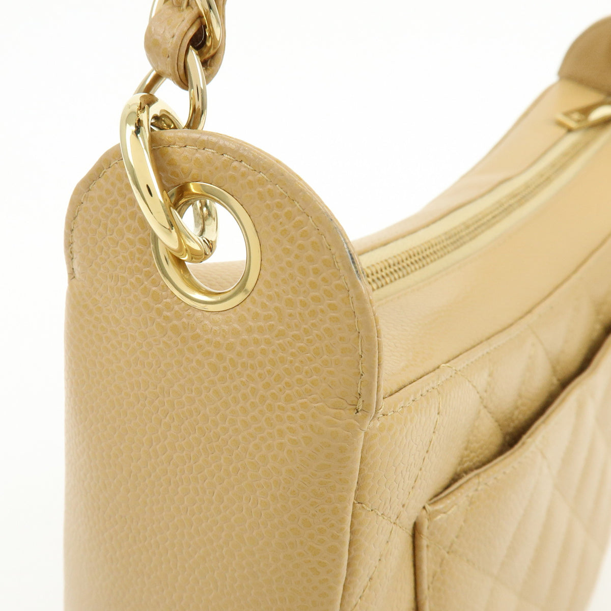 CHANEL COCO Mark Matelasse Caviaskin Chain Shoulder Bag Beige A20993