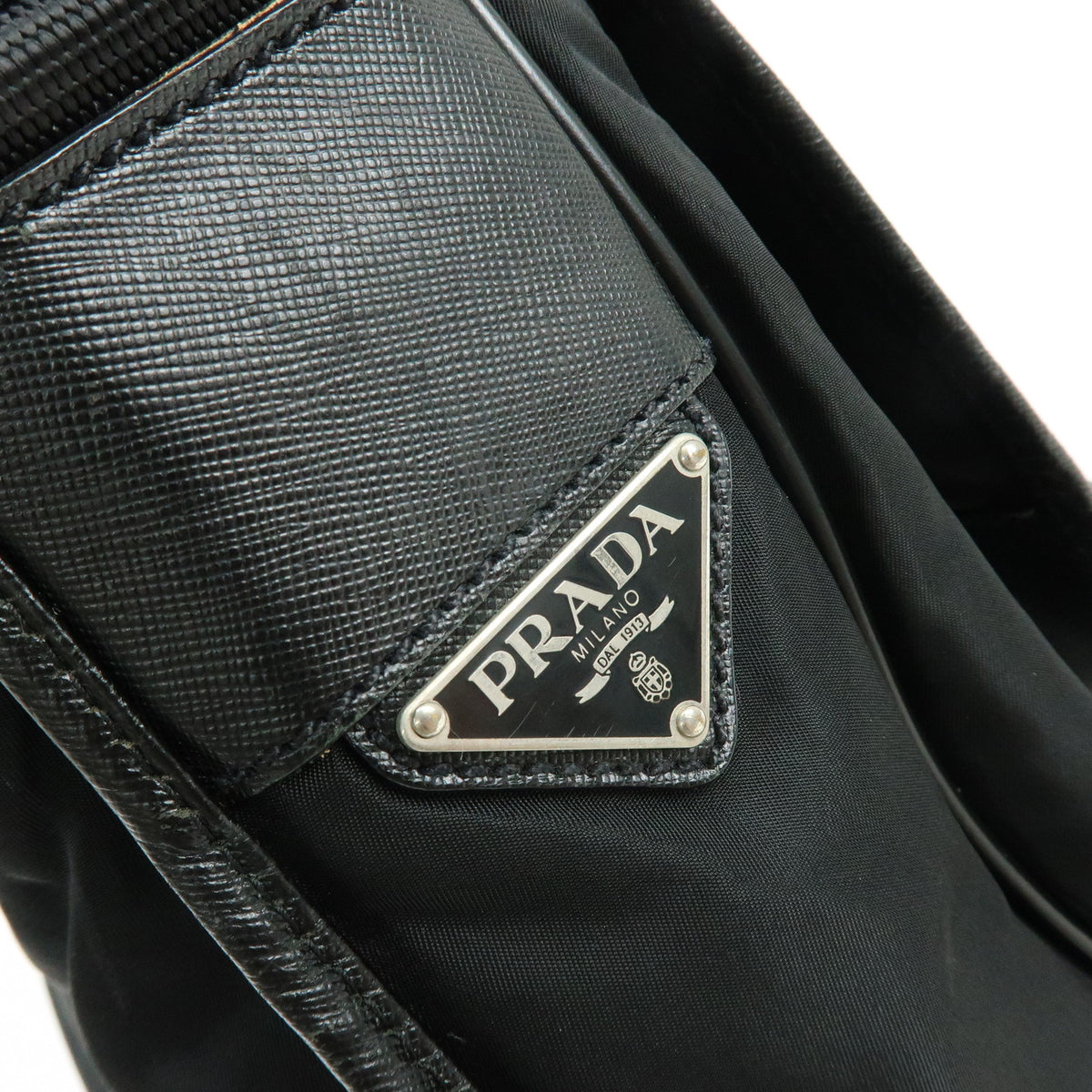 PRADA Triangle Logo Nylon Saffiano Leather Shoulder Bag Crossbody Bag