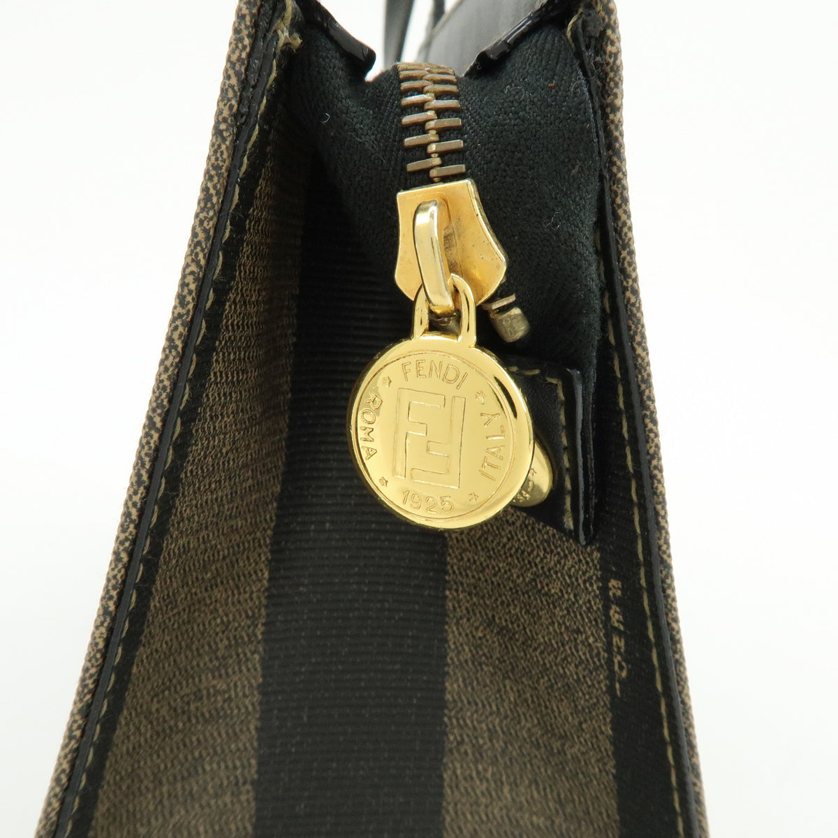 FENDI Pequin PVC Leather 2Way Hand Bag Black Brown 261390