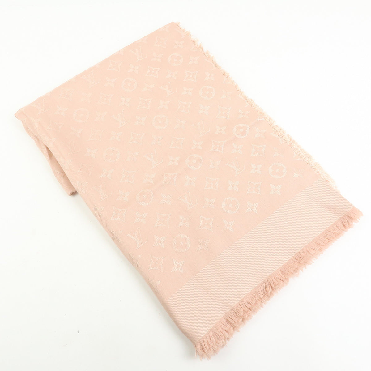 Louis Vuitton Monogram Silk Wool Shawl Scarf Rose Pink M72046