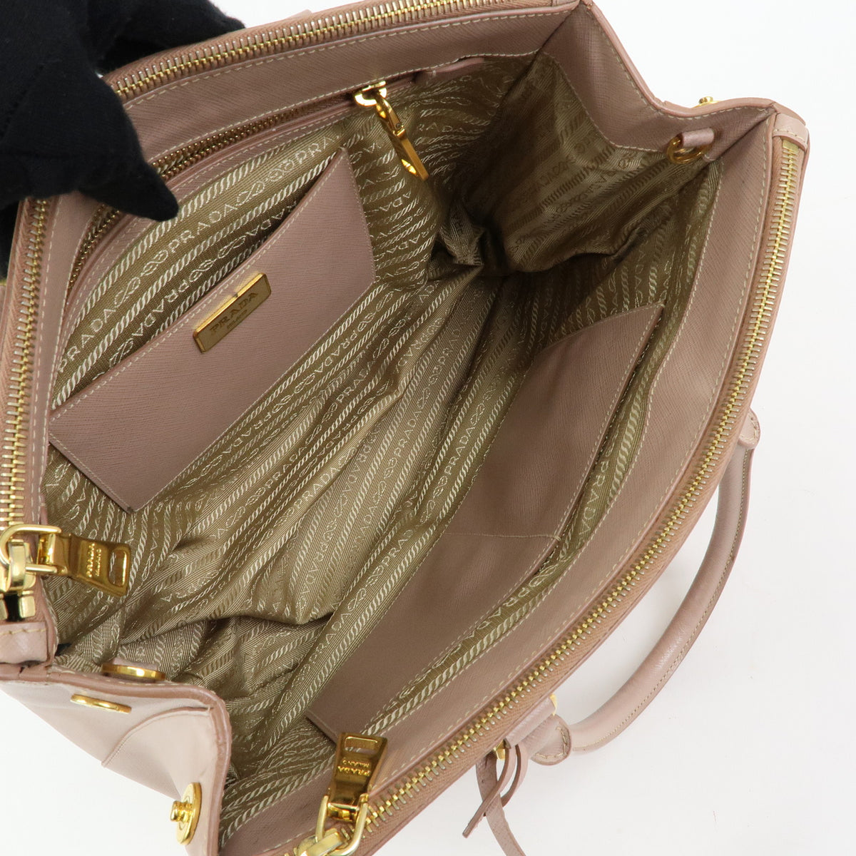 PRADA Triagnle Logo Galleria Saffiano Leather 2WAY Hand Bag Pink BN2274