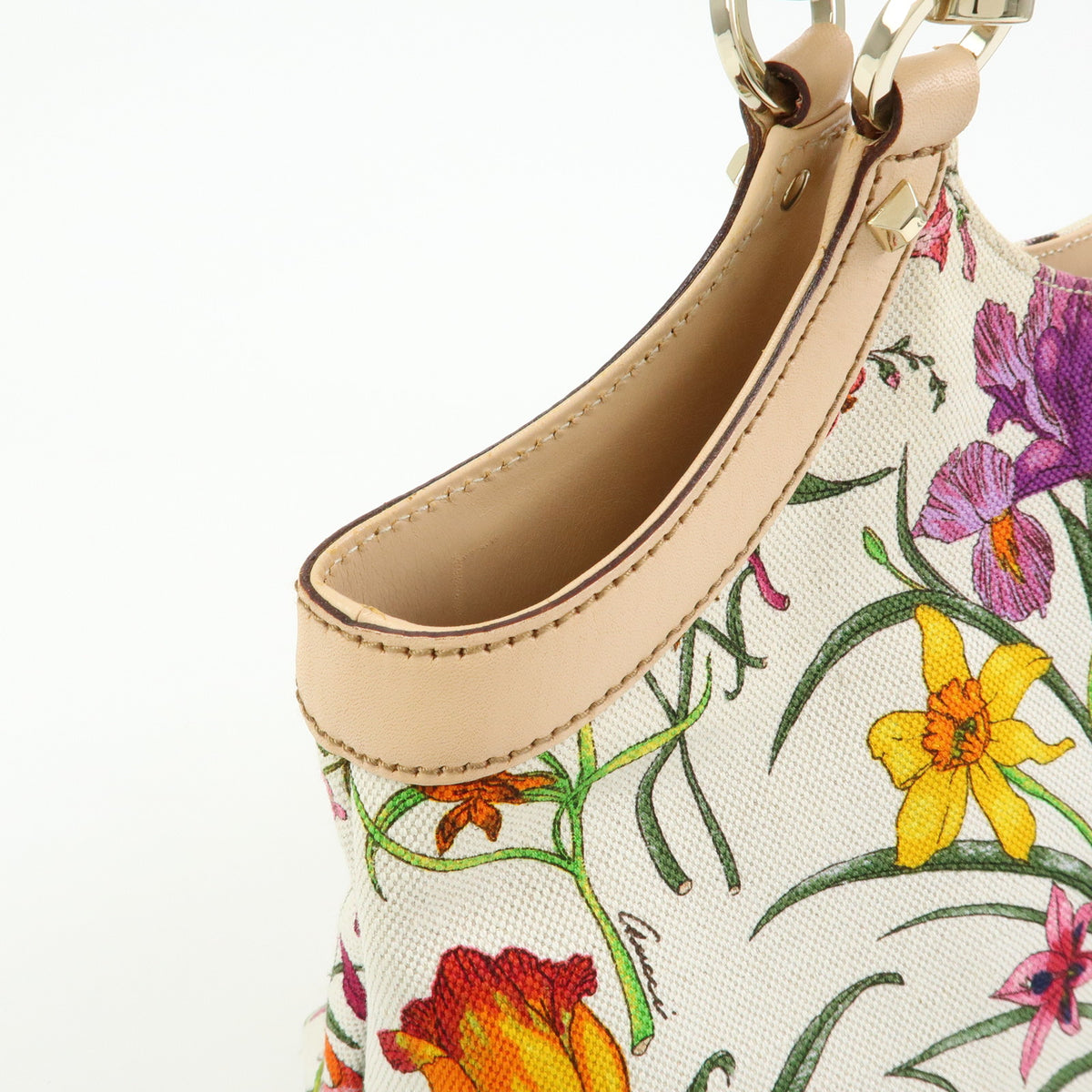 GUCCI Flora Bamboo Canvas Leather Shoulder Bag Hand Bag 137395