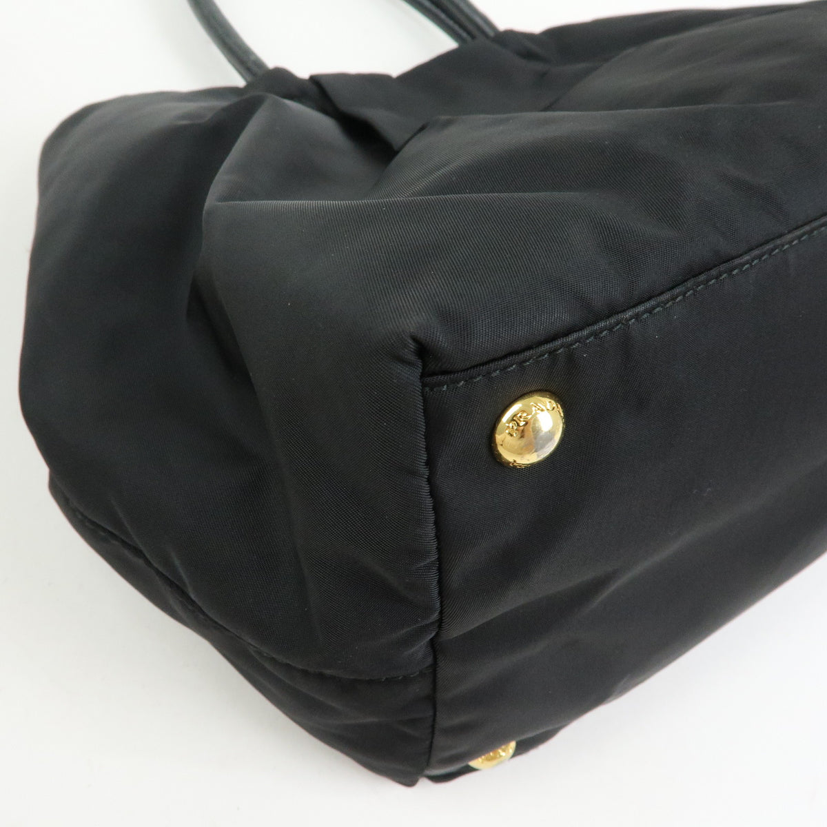 PRADA Nylon Leather Ribbon Hand Bag Tote Bag Black BN1601