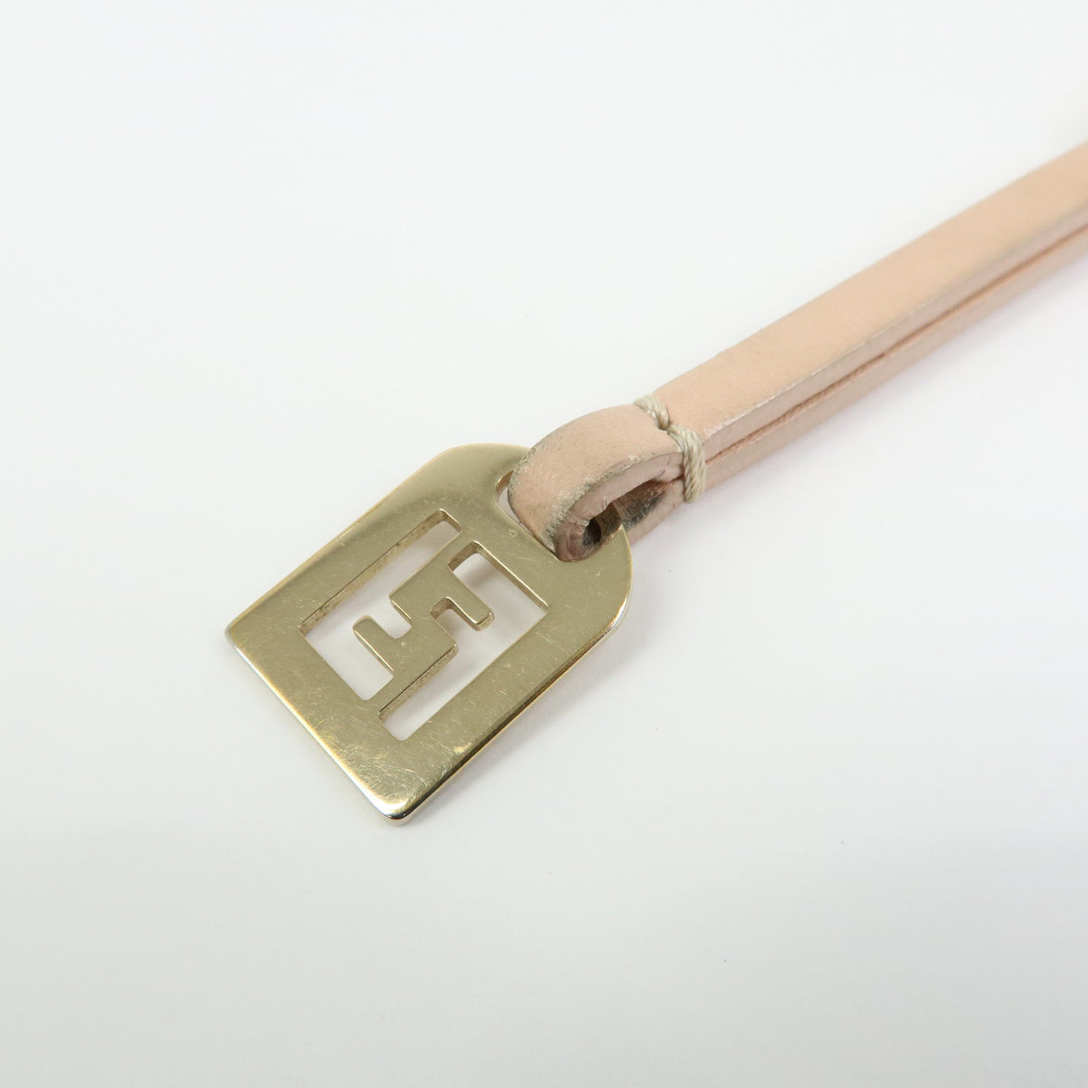 FENDI Logo Leather Metal Phone Strap Charm Bag Charm Beige Gold
