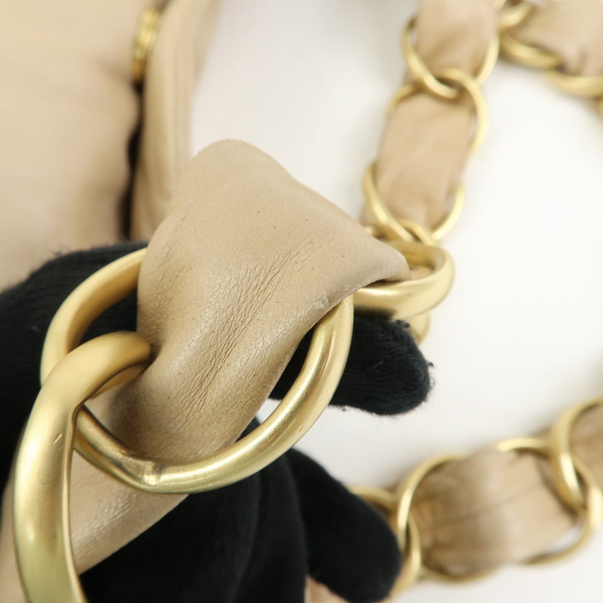 CHANEL COCO Mark Lamb Skin Chain Shoulder Bag Hand Bag Beige