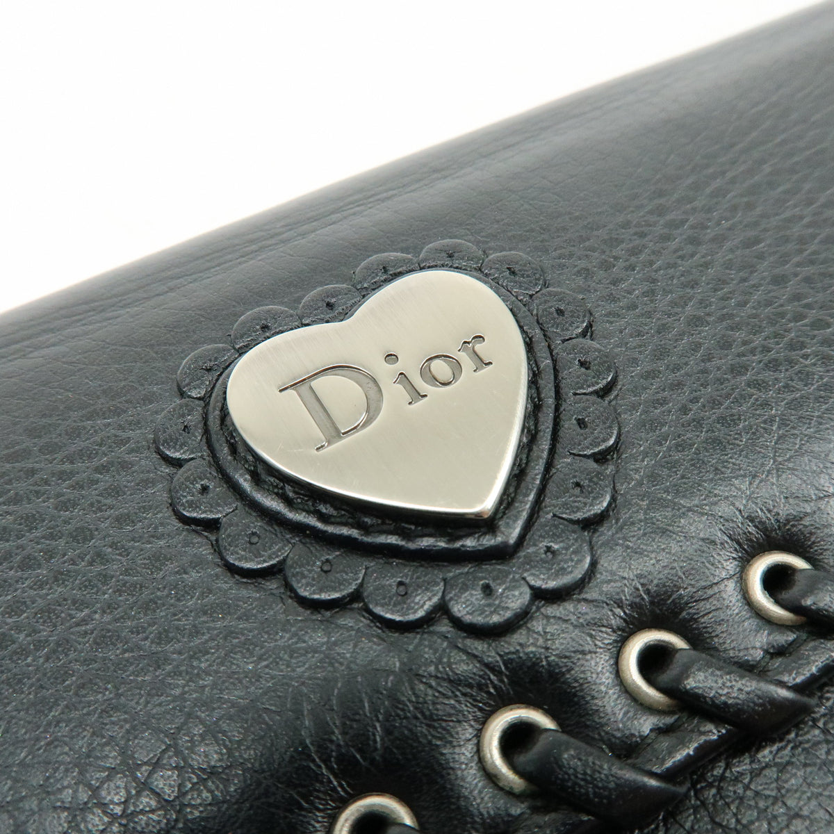 Christian Dior Heart Ethnic Line Leather Long Wallet Black