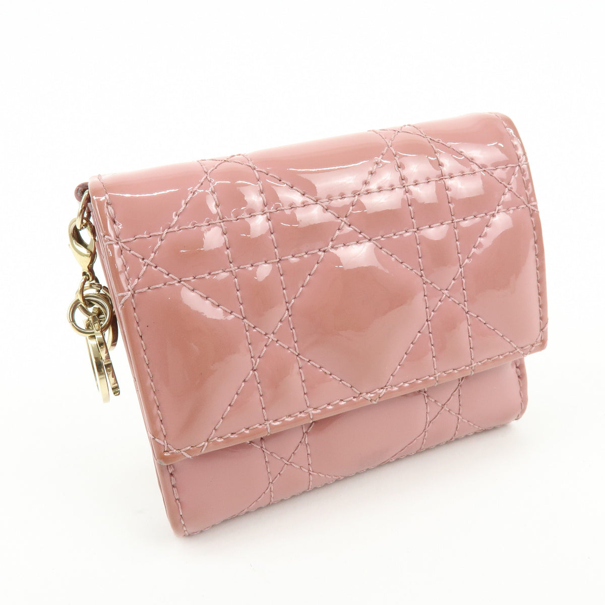 Christian Dior Lady Dior Cannage Patent Leather Bi-fold Compact Wallet