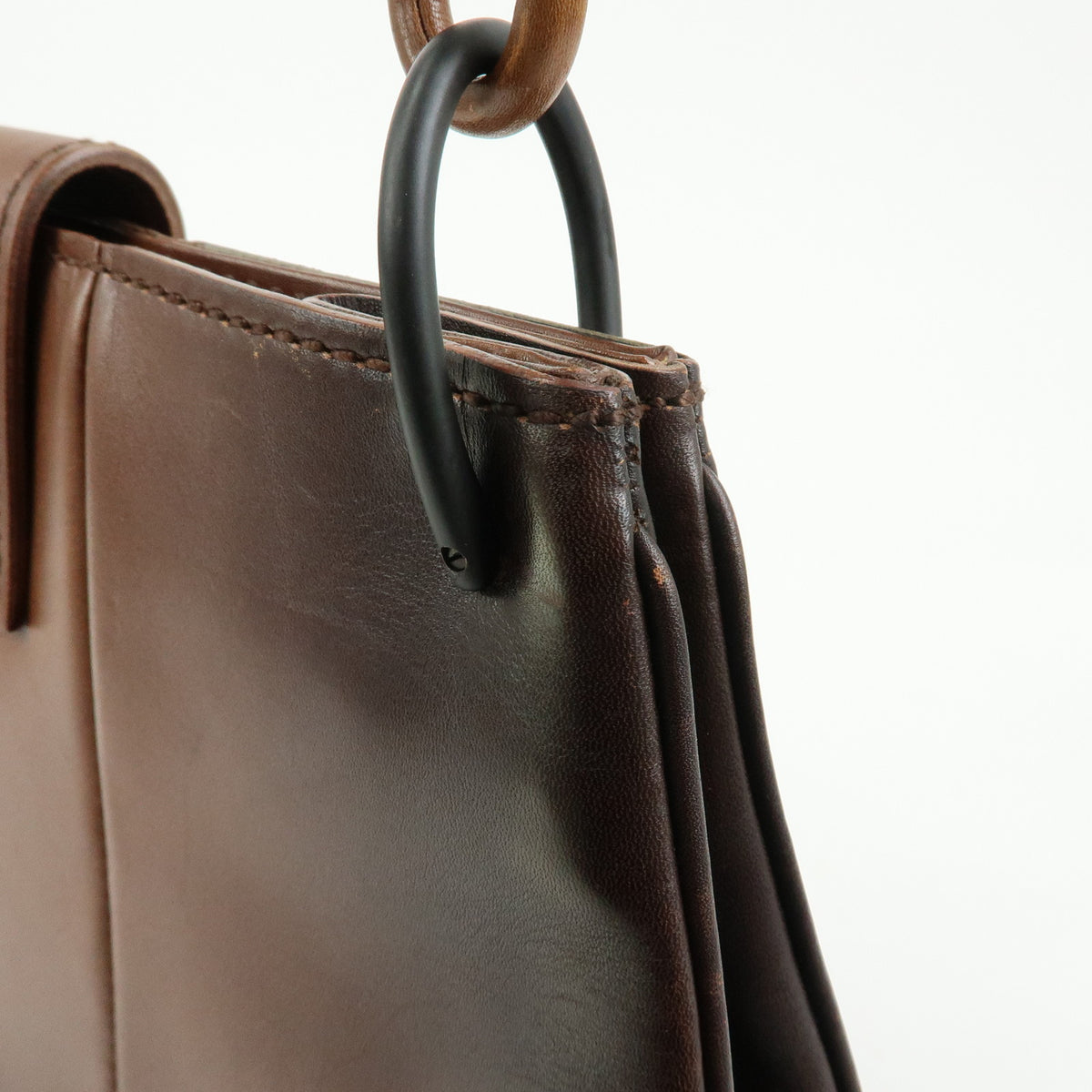 GUCCI Leather Wooden Clasp Shoulder Bag Hand Bag Gradation Brown 105374