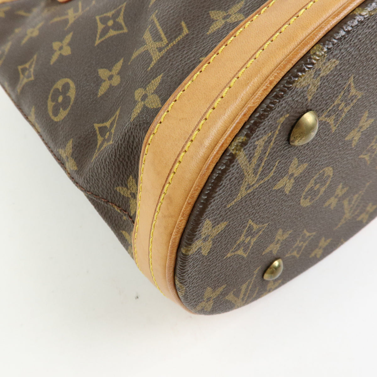Louis Vuitton Monogram Canvas Leather Bucket PM Hand Bag Brown M42238