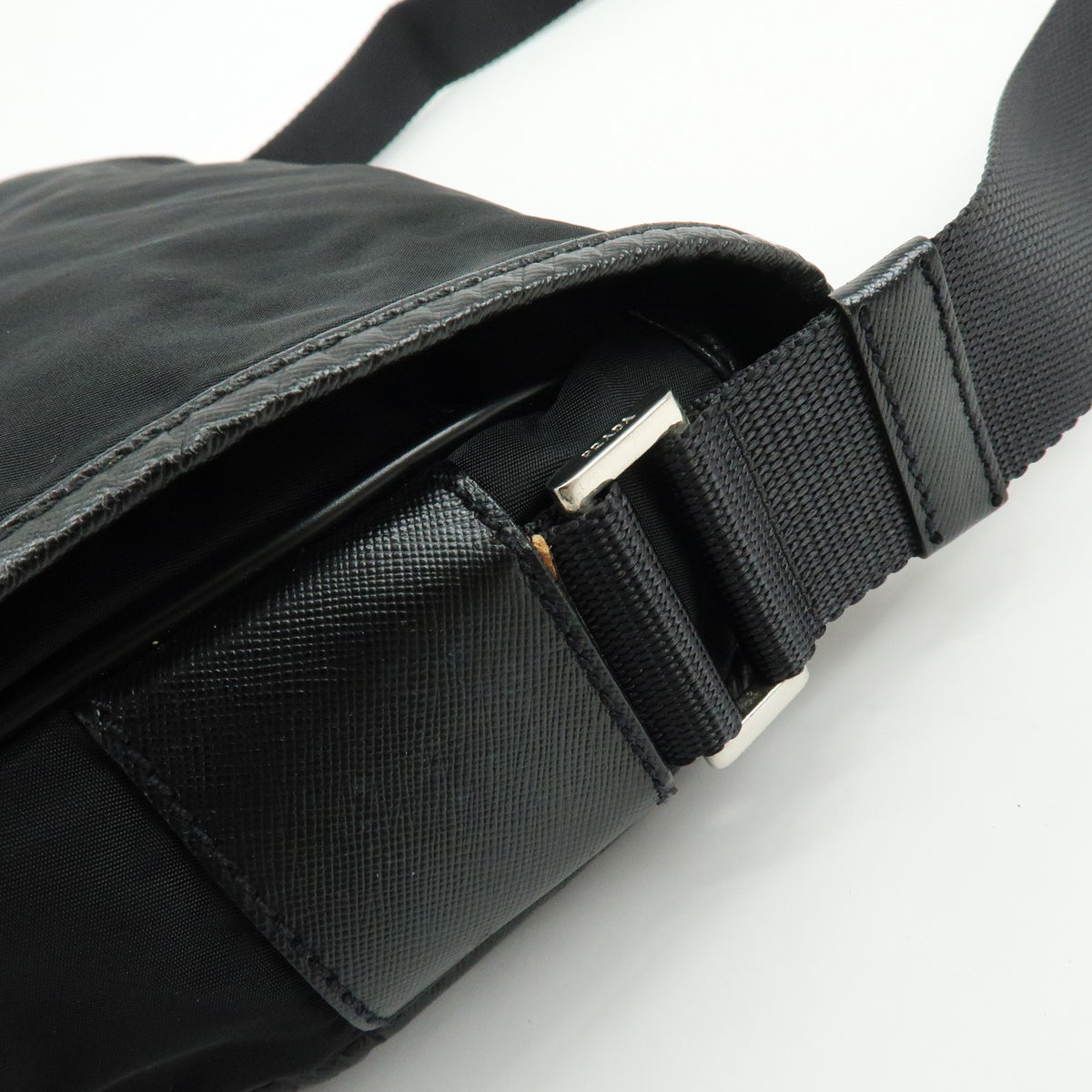 PRADA Triangle Logo Nylon Saffiano Leather Shoulder Bag Crossbody Bag