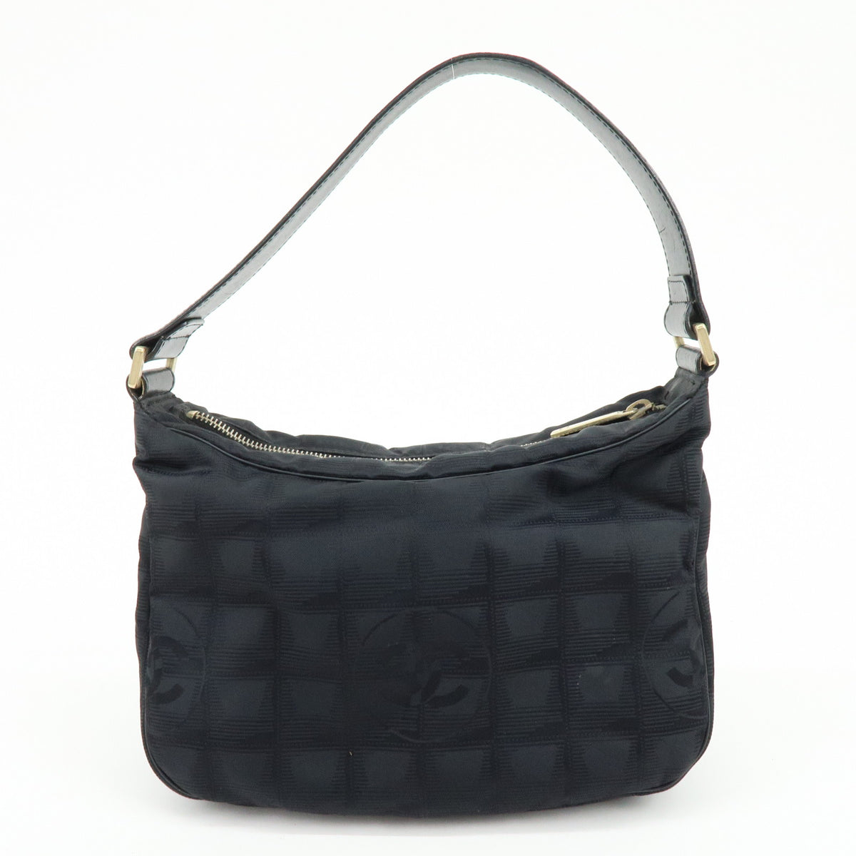 CHANEL New Travel Line Nylon Jacquard Leather Shoulder Bag Black