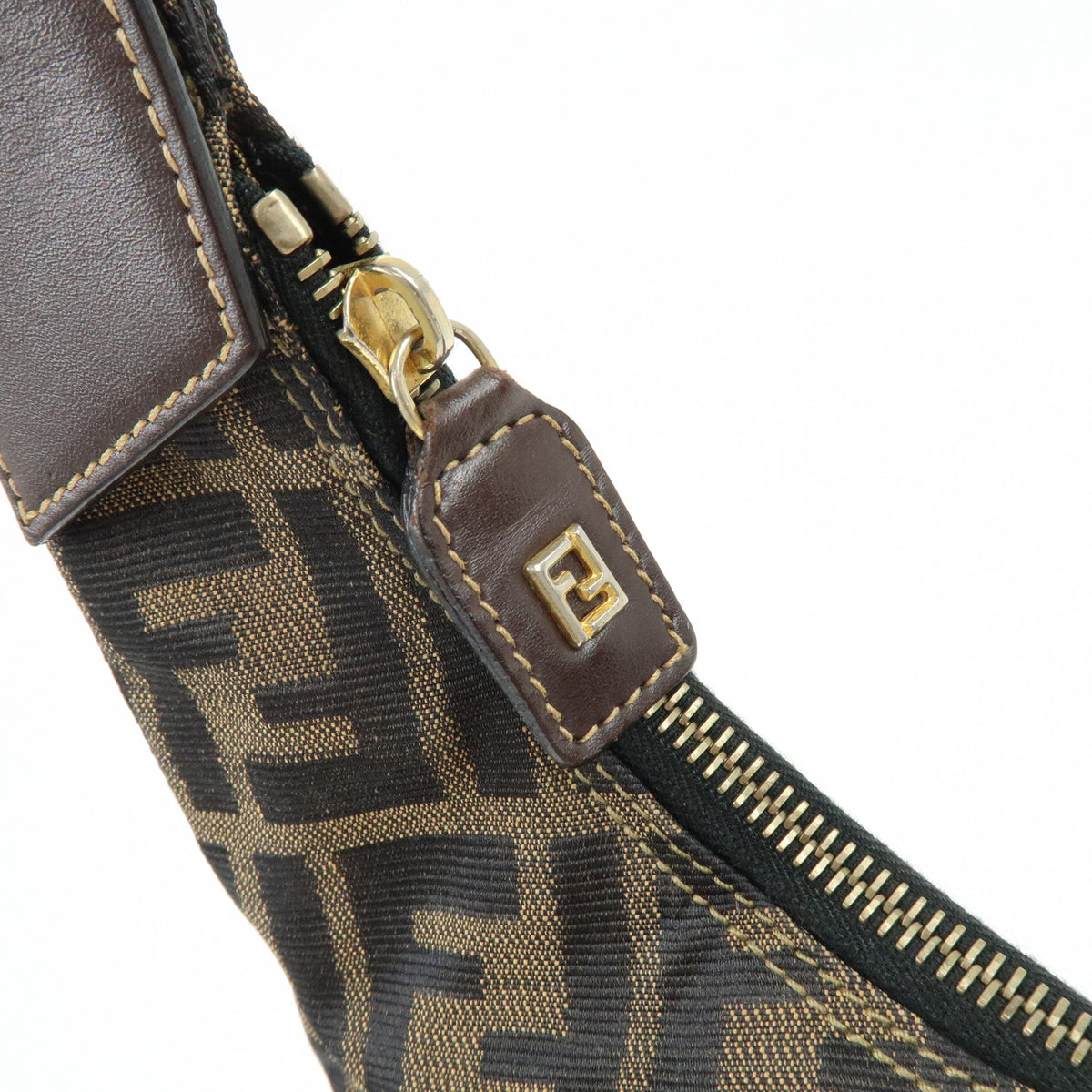 FENDI Zucca Canvas Leather Shoulder Bag Hand Bag Brown