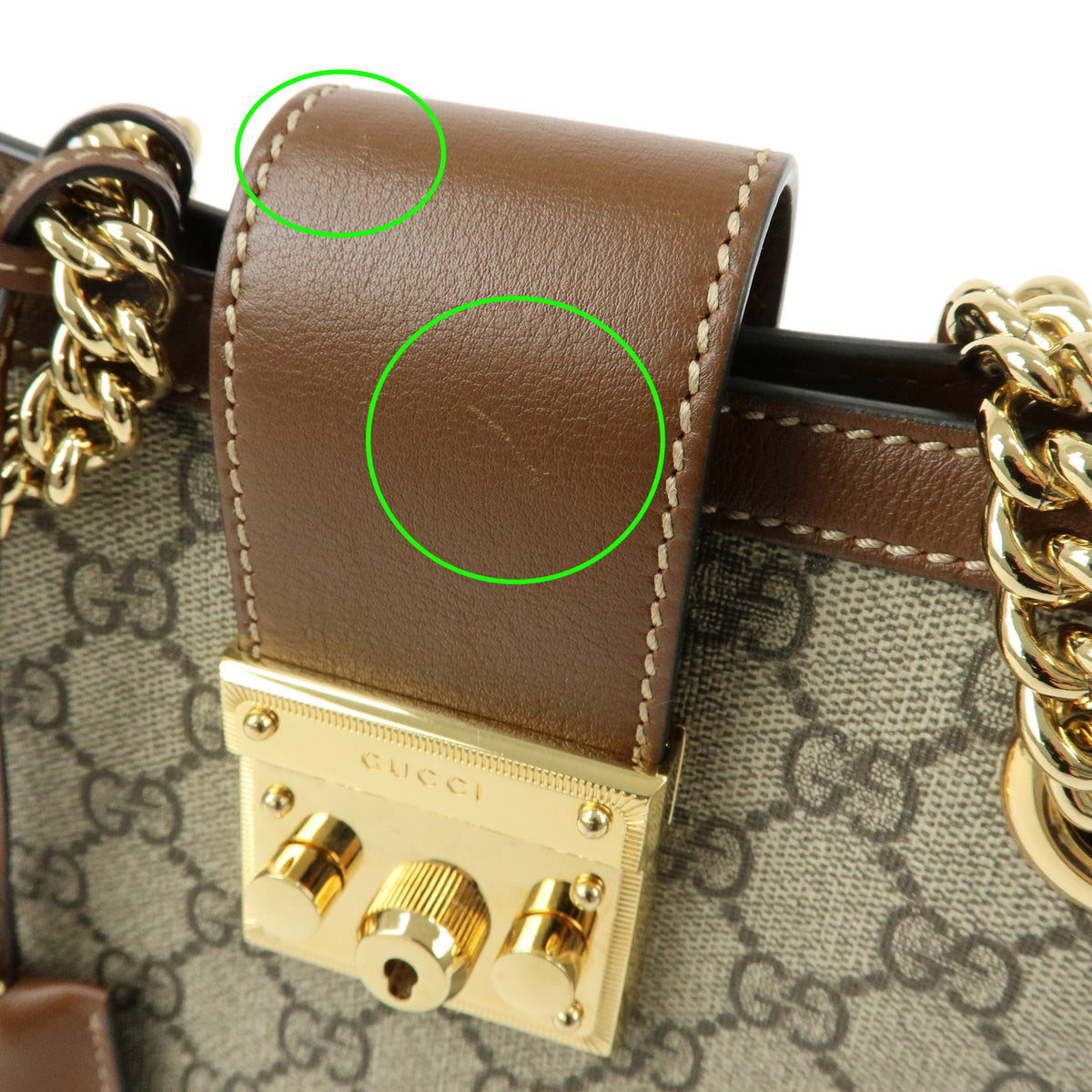 GUCCI Padlock GG Supreme Leather Chain Shoulder Bag Brown 498156
