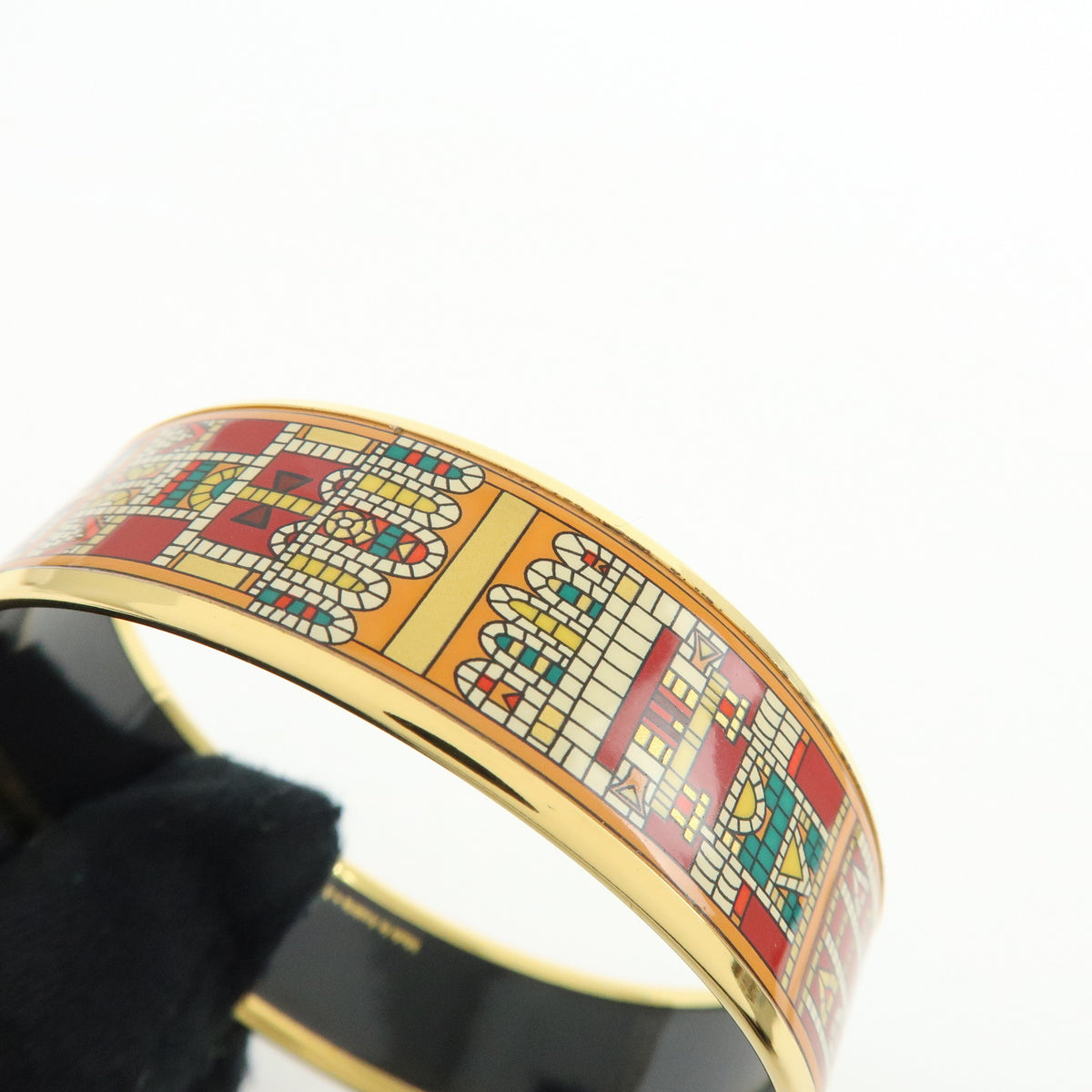 HERMES Email MM Gold Plated Metal Bracelet Bangle Gold Red