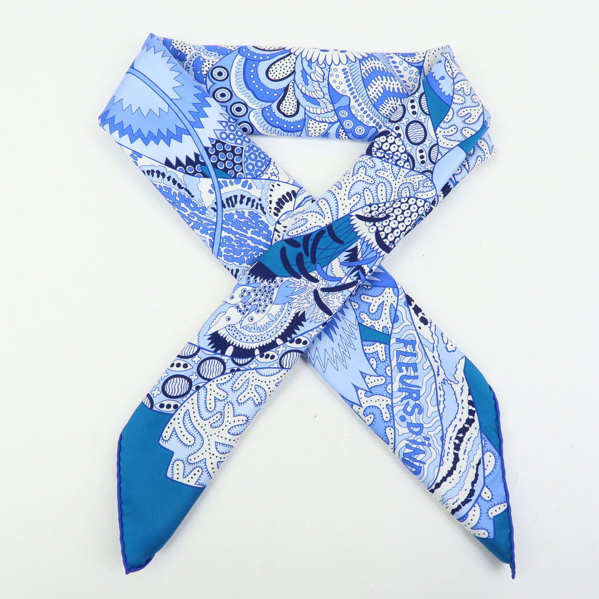 HERMES Carre 90 Silk Scarf 100% FLEURS DINDIENNES Blue White