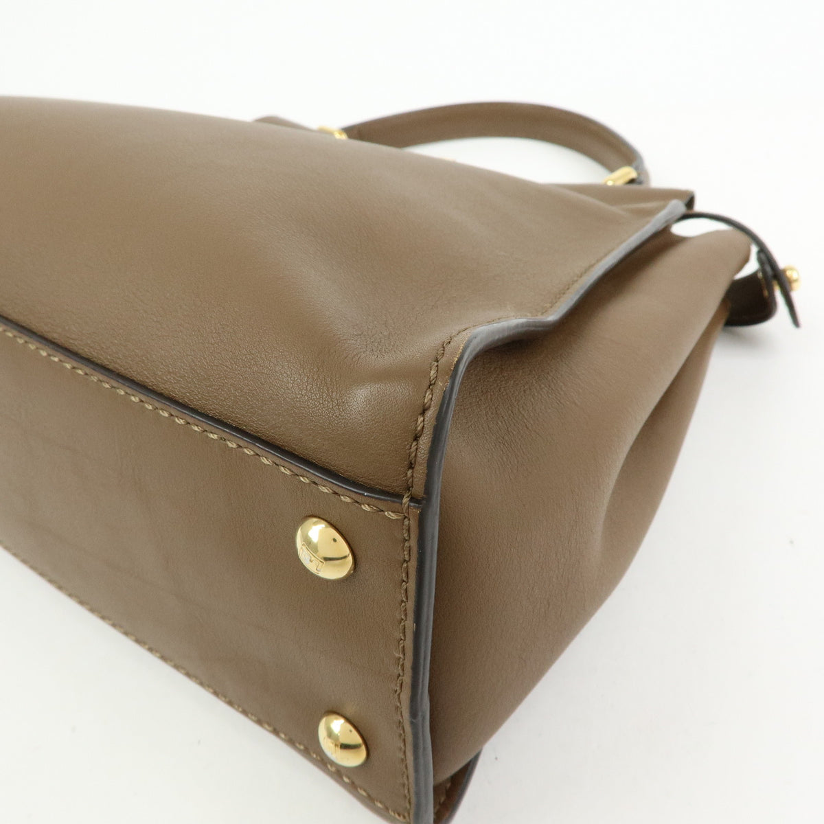 FENDI Peekaboo Pequin Leathe 2Way Hand Bag Shoulder Bag Brown 8BN290