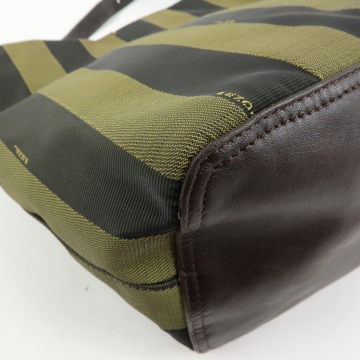 FENDI Pequin Canvas Leather Shoulder Bag  Hand Bag Brown 222828653・008