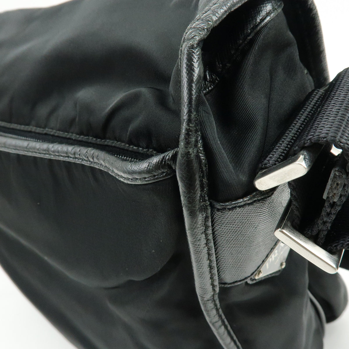 PRADA Triangle Logo Nylon Saffiano Leather Shoulder Bag Crossbody Bag