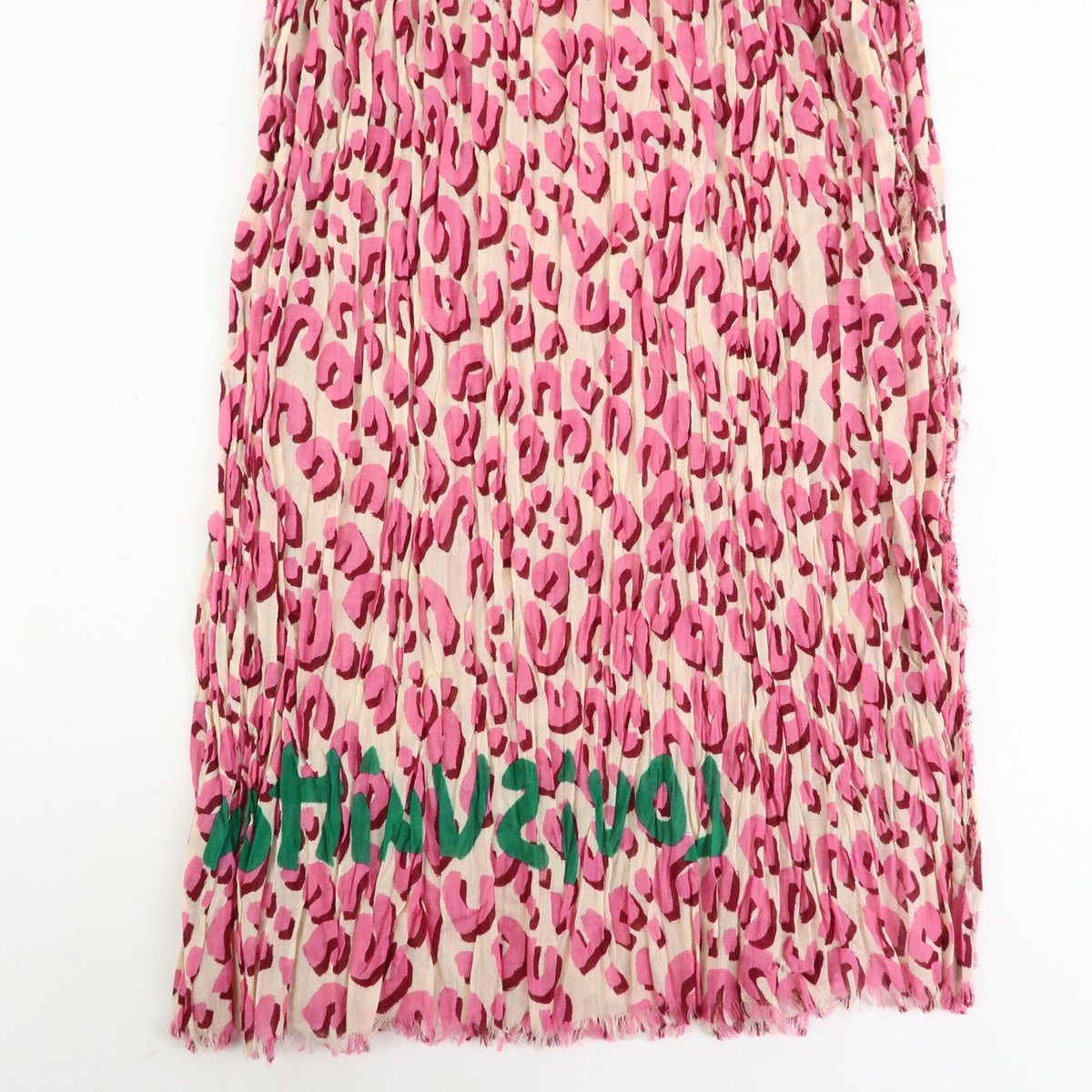 Louis Vuitton Leopard Cotton 100% Shawl Scarf Pink Green 401910