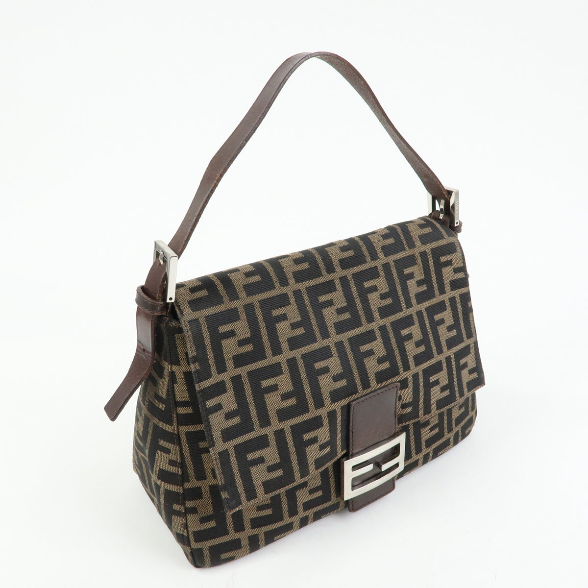 FENDI Zucca Mamma Baguette Canvas Leather Shoulder Bag Brown 26325