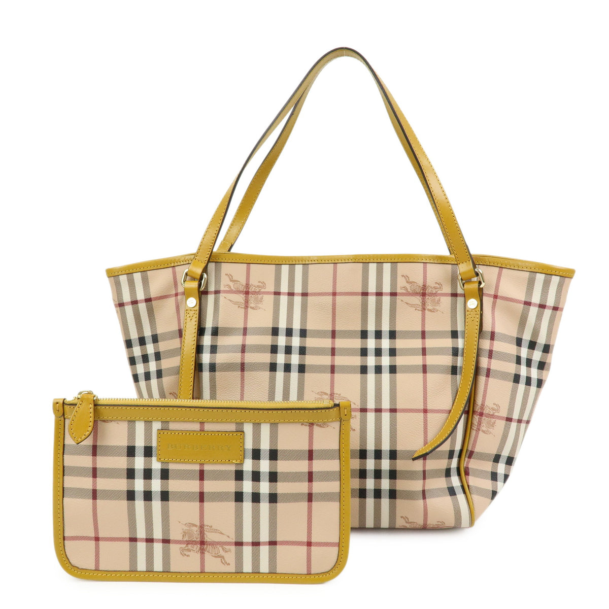 BURBERRY Haymarket Check PVC Leather Tote Bag Beige Mustard Yellow