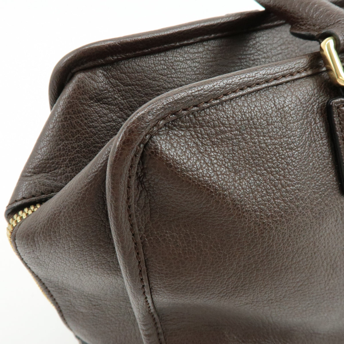 LOEWE Anagram Amazona 35 Leather Boston Bag Hand Bag Dark Brown