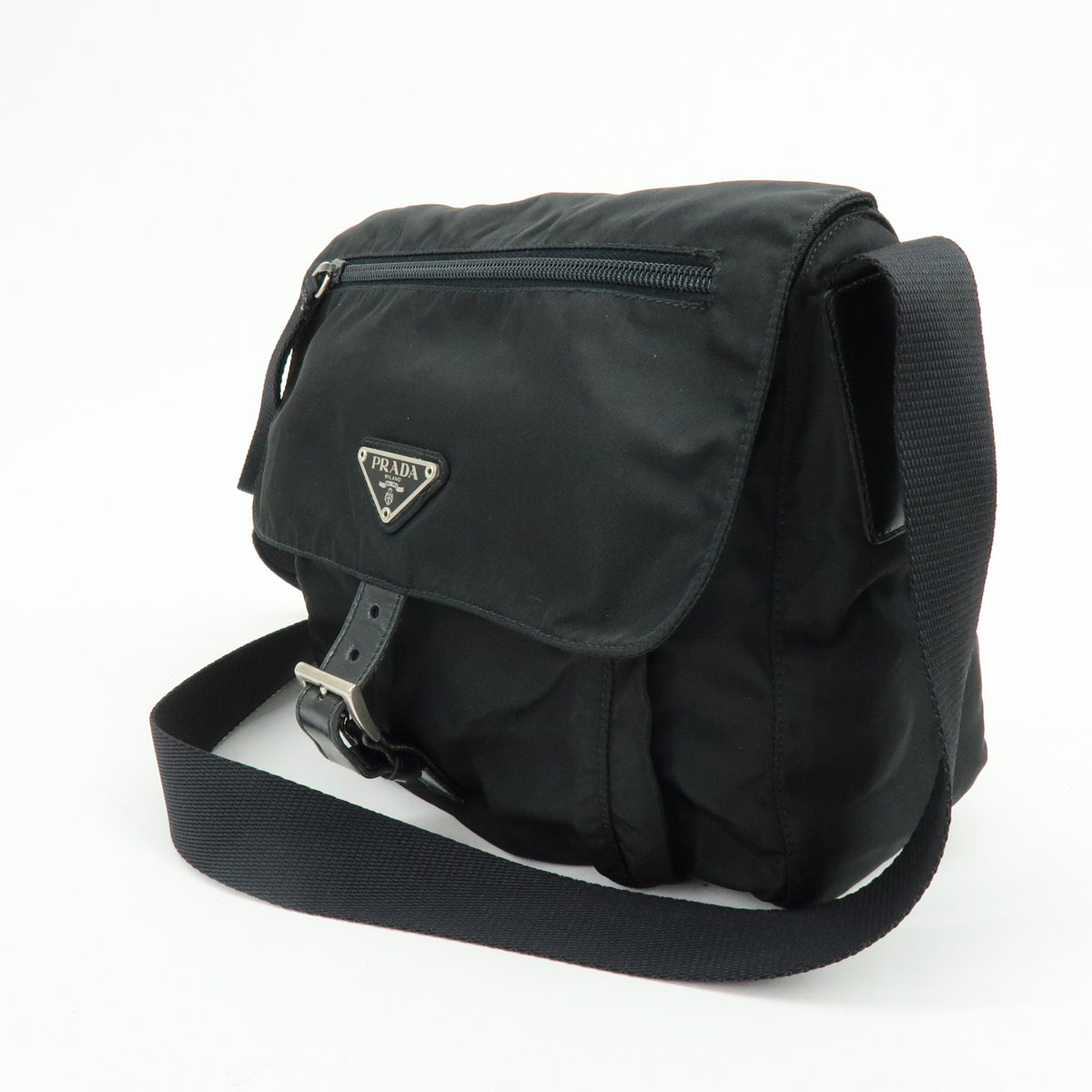 PRADA Triangle Logo Nylon Leather Shoulder Bag Crossbody Bag Black