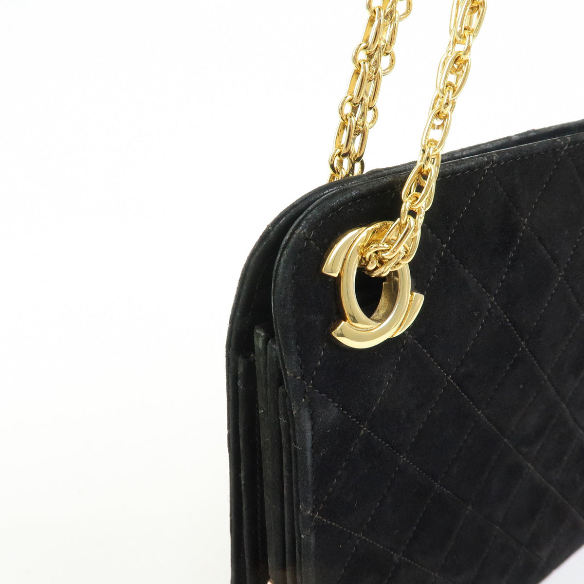CHANEL Matelasse Suede Leather Chain Shoulder Bag Black