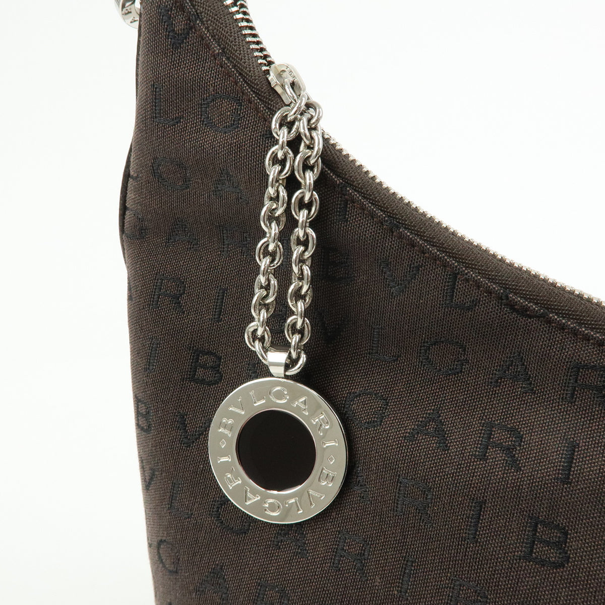 BVLGARI Logomania Canvas Leather Shoulder Bag Hand Bag Brown